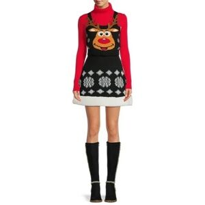 Christmas No Boundaries Reindeer Knit Sweater Top & Skirt Set Junior Size M 7-9